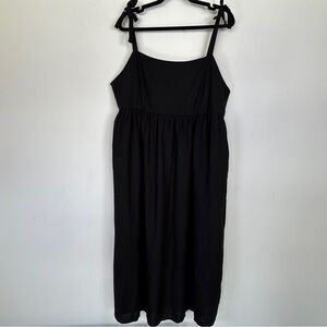 JOE FRESH Black Linen Blend Maxi Dress Adjustable Straps With Pockets XL NWT